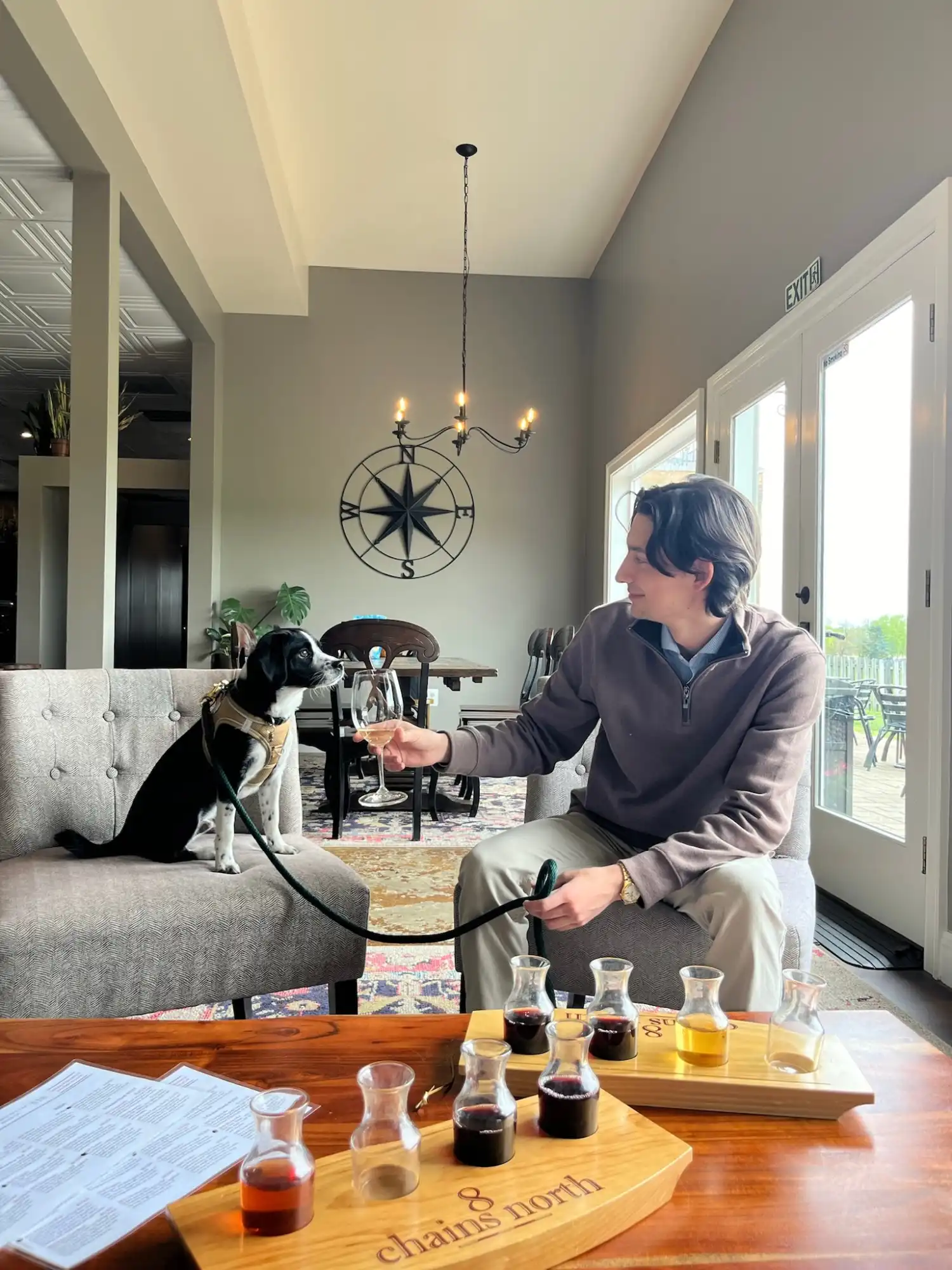 puppy with owner at 8 chains north winery