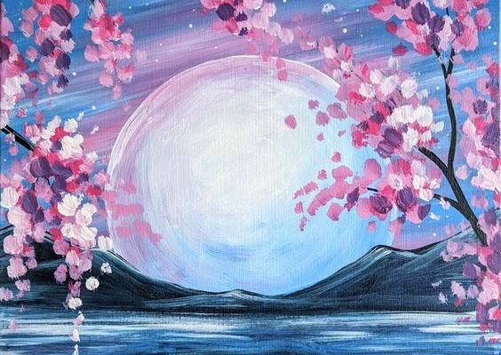 moonlit cherry blossom paint and sip